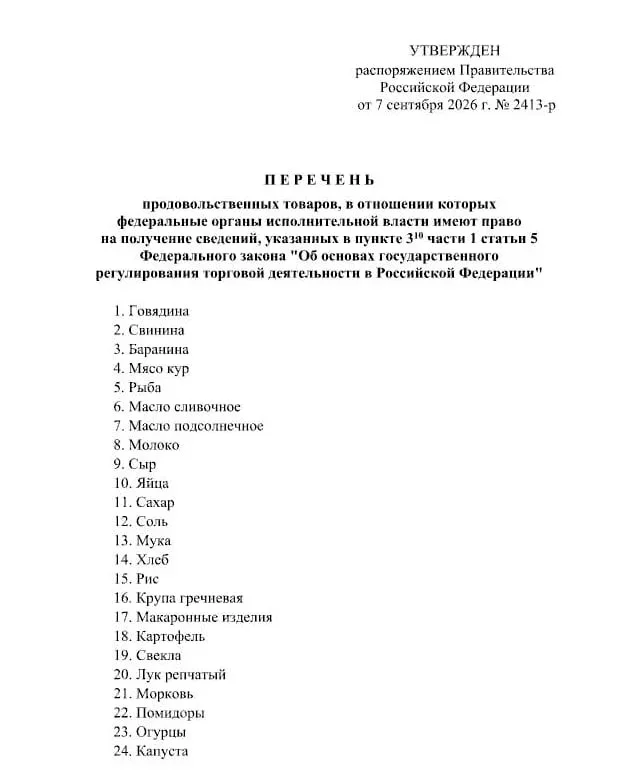 С 1 января 2027 года начнут мониторинг цен на 24 вида продуктов