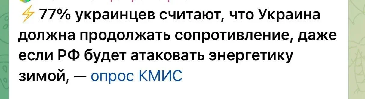 77% украинцев выступают за сопротивление даже при ударах по энергосистеме