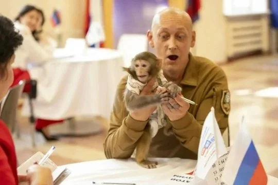В Донецке боец СВО голосовал на участке с обезьянкой Игорьком