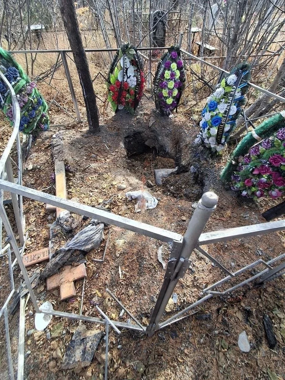 В Магадане на кладбище нашли разрытую могилу и останки в лесу
