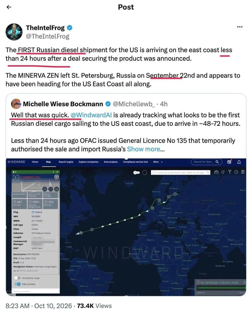 Первая партия российского дизеля идет к берегам США
